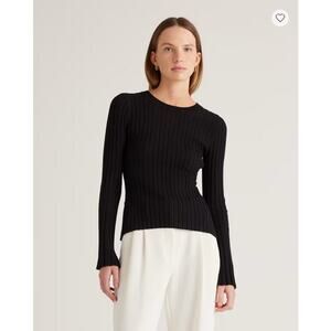 Quince Cotton Cashmere Ribbed Long Sleeve Sweater Size XS NWT